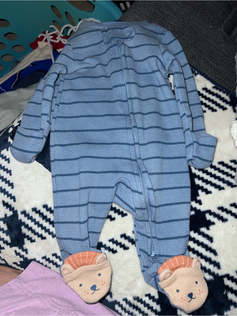 Carter's Light Blue and Navy Striped Footed One-Piece